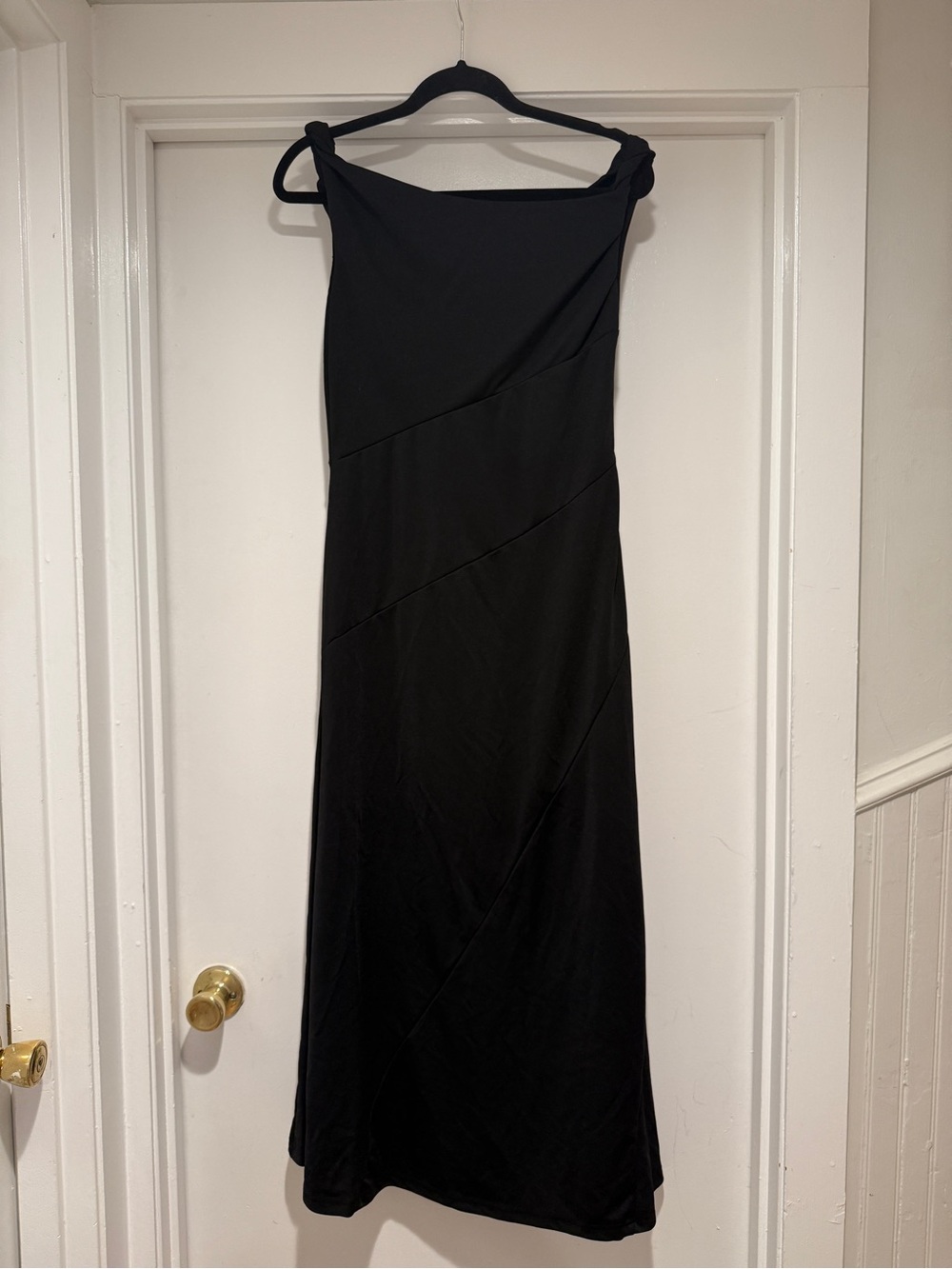 SHEIN Women's Elegant Solid Color Black Asymmetrical Shoulder Dress - Picture 4 of 8